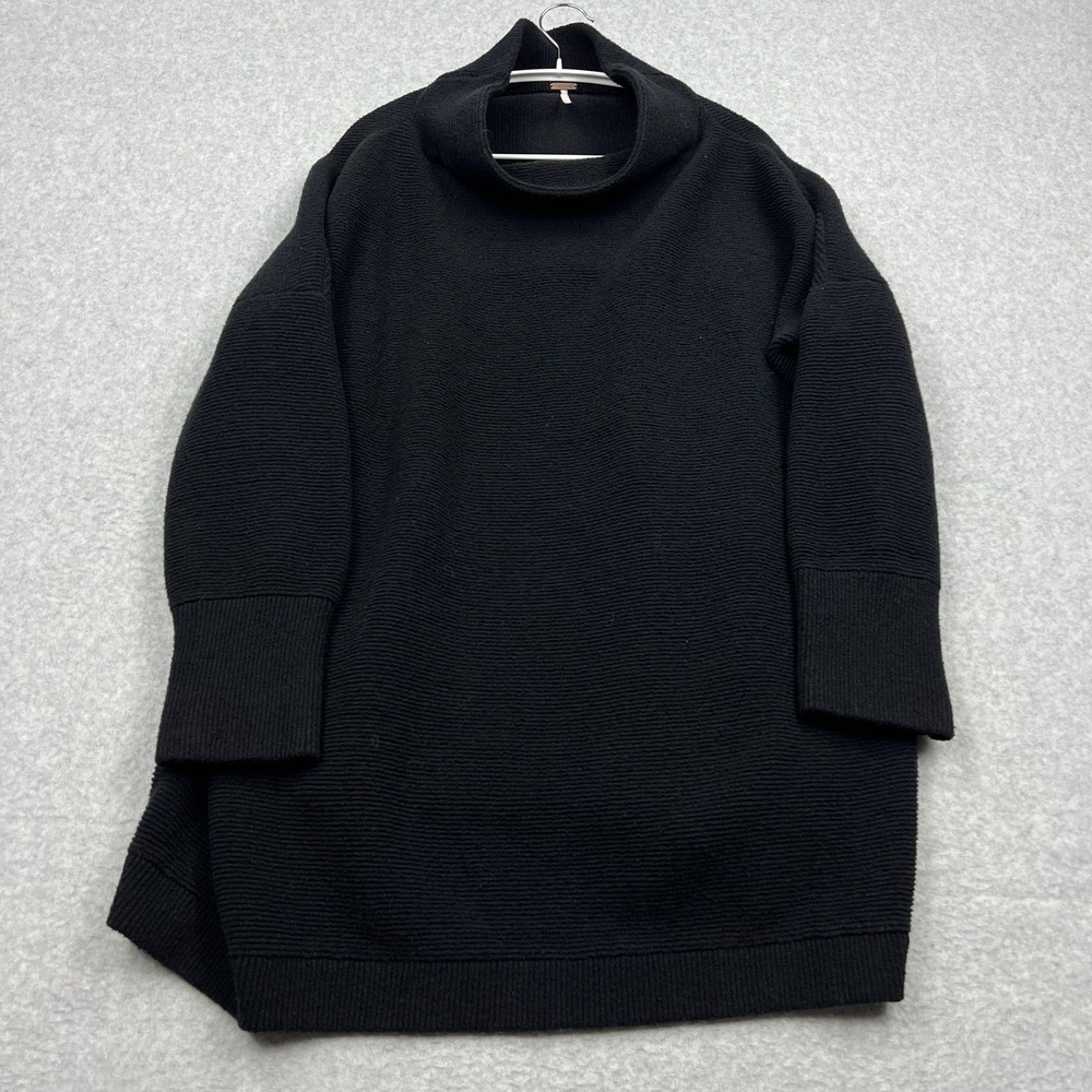 Free People Ottoman Slouchy Tunic Women's Large Black Oversized Rib Knit Sweater